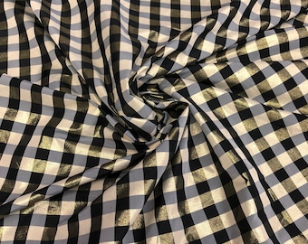 Taffeta matalic gingham check 54" wide     Beautiful Black gold color    Fabric sold by the yard