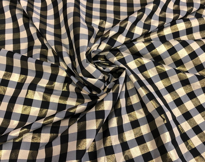 Taffeta matalic gingham check 54" wide     Beautiful Black gold color    Fabric sold by the yard