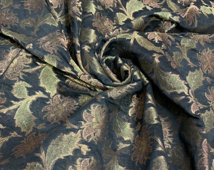 Jaquard floral sheer brocade 44" wide   Beautiful black multi gokd color sold by the yard   Best use for appreal & home decore