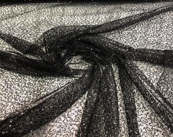 Black sequins on swirl sheer mesh fabric 52" wide    Sequins mesh fabric sold by the yard