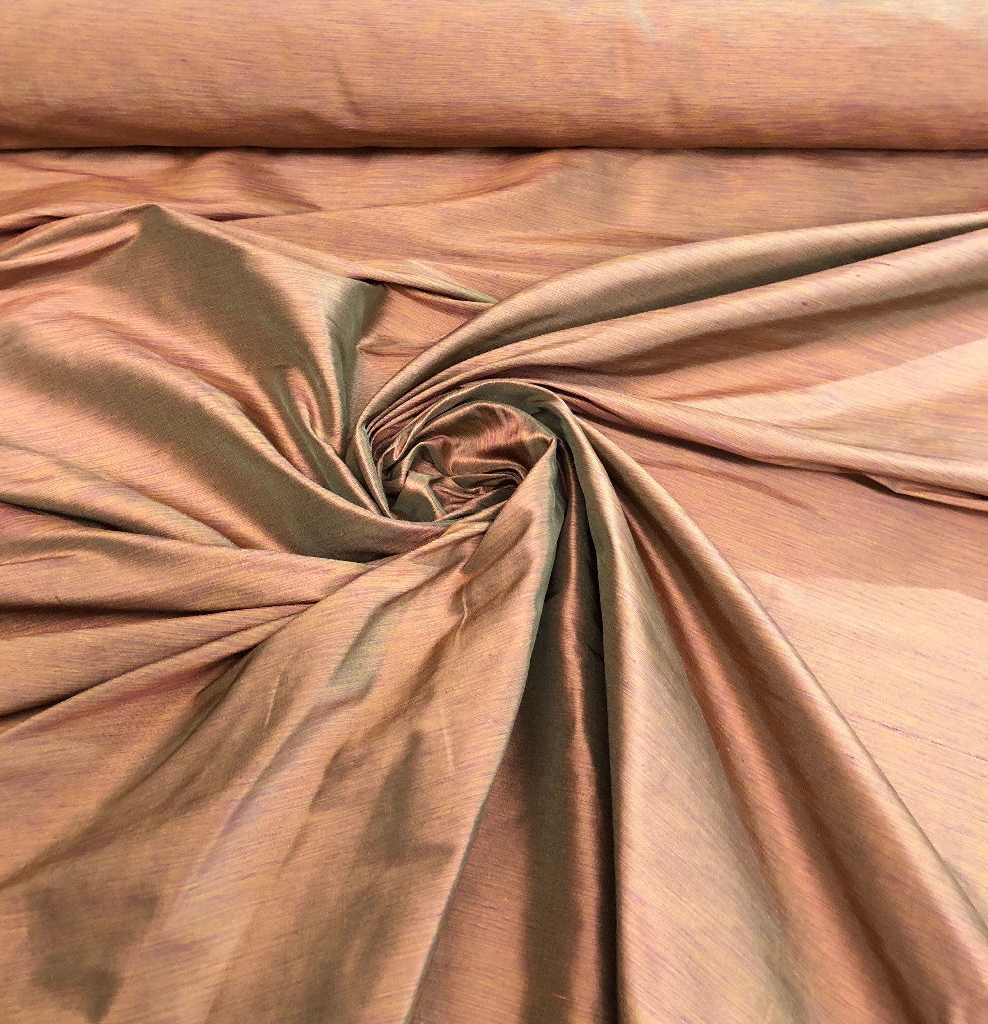 Silk shantung pinstripe 54 wide Beautiful coral brick with greenish