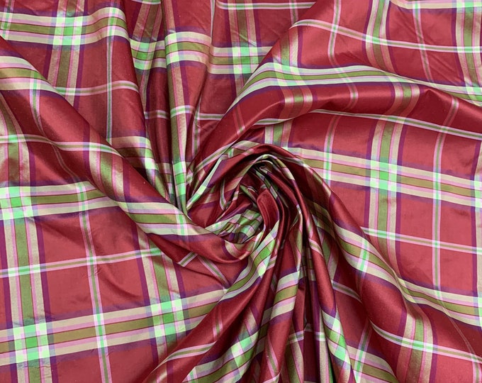 Beautiful wine gold silk taffeta plaids, best used for home decor & apparel.  Sold by the yard