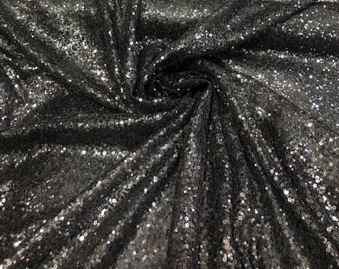 Allover Black sequins on swirl mesh fabric 52" wide    Sequins fabric sold by the yard