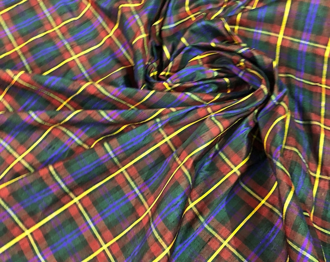 Silk dupion plaid 45" wide     Beautiful holiday colors    Fabric sold by the yard