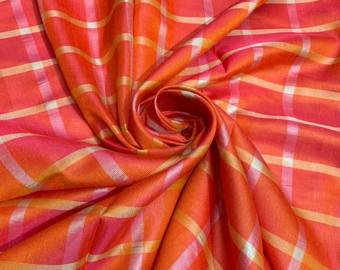 Viscose poly silk soft crepe check 44" wide   Beautiful burnt orange colors sold by the yard