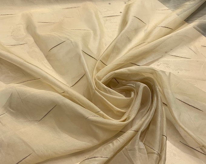 100% silk organza geometric embroidery 45" wide   Beautiful beige gold color sold by the yard