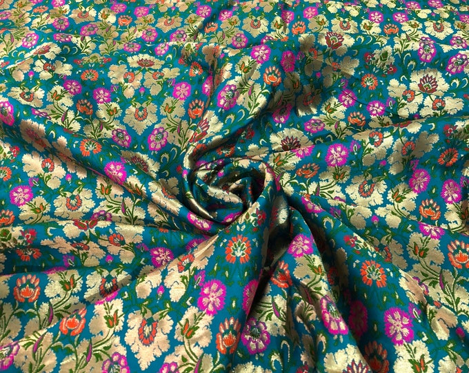 Jaquard floral brocade 44" wide   Beautiful green floral brocade fabric sold by the yard   Useable for apparel and interior decore