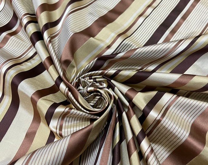 Silk taffeta satin stripe 54" wide     Beautiful champagne cream gold browns shades satin stripe silk taffeta Fabric sold by the yard