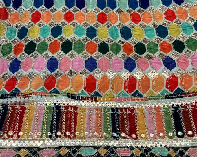 Velvet multi color border style embroidery 45" wide   Beautiful multi color border style velvet. sold by the yard