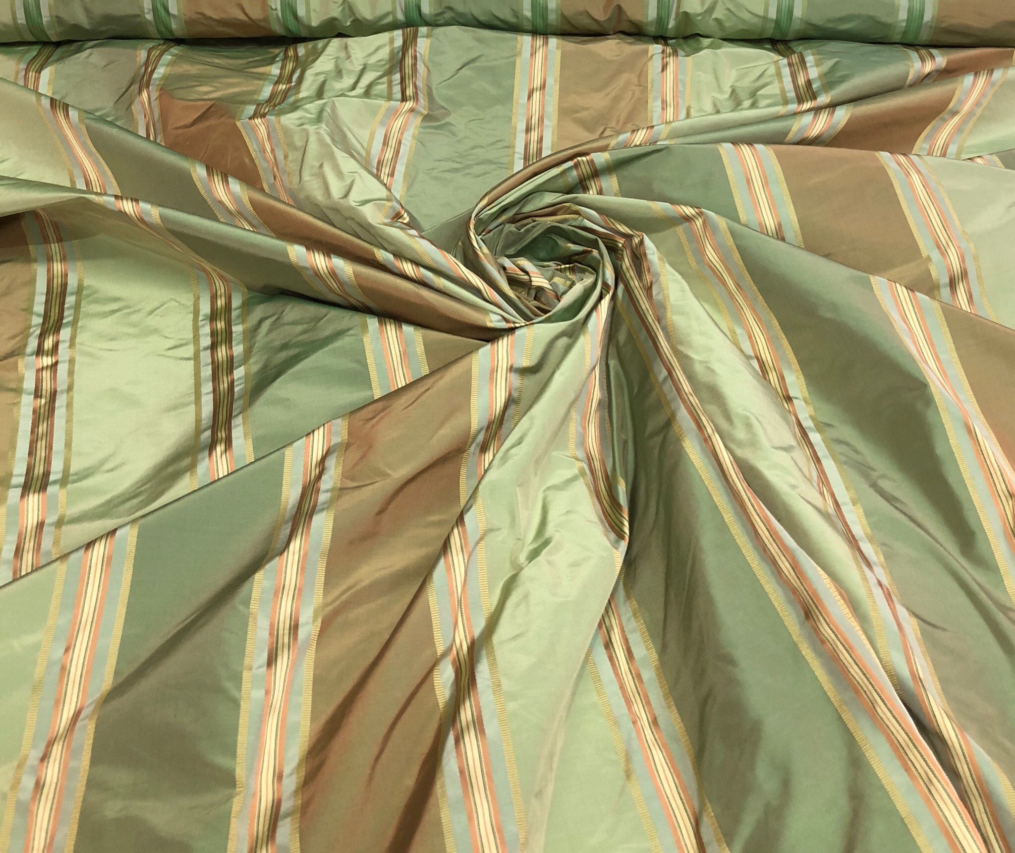 Silk taffeta stripe 54 Beautiful green shades silk taffeta satin