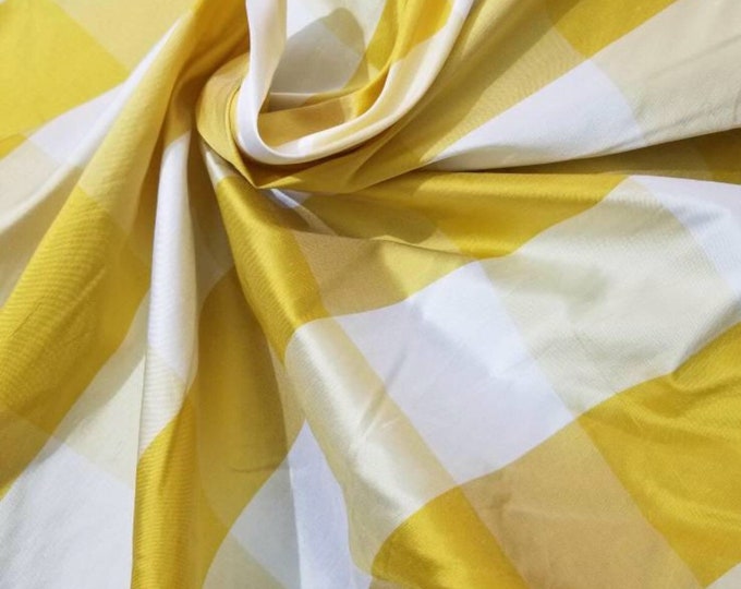 Silk shantung plaid 54" wide    Beautiful yellow white       Fabric sold by the yard