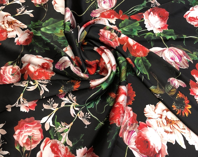 100% silk satin charmeuse digital print 54" wide    Beautiful floral print  silky soft fabric sold by the fabric