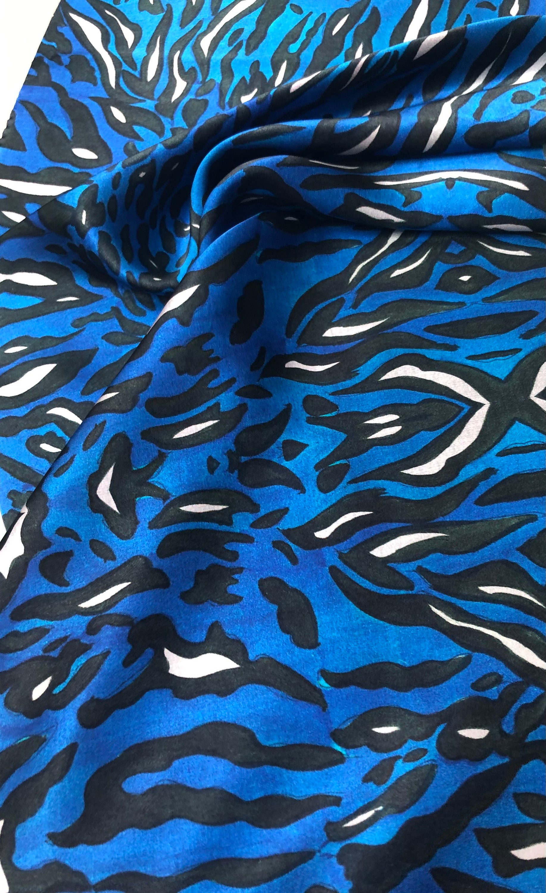 100% silk satin charmeuse digital print 54 wide Beautiful royal blue ...