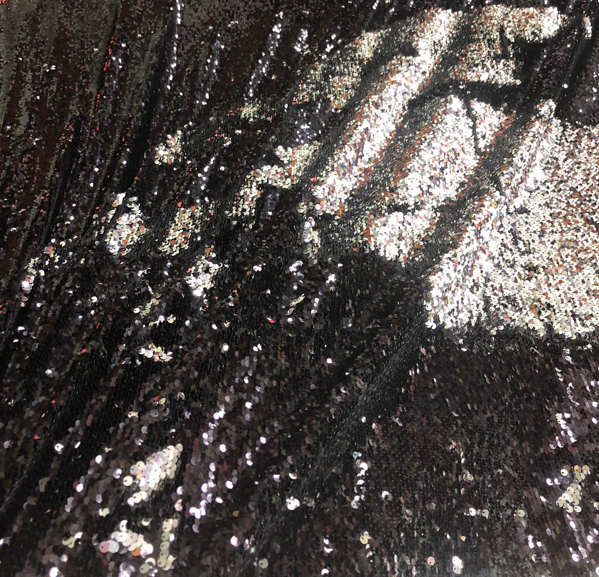Reversible sequins fabric 54 wide Beautiful black silver color Fabric