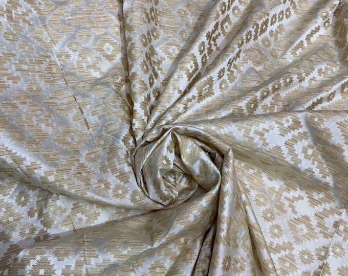 Viscose silky cotton ikat bricade 44" wide  beautiful gold beige color sold by the yard