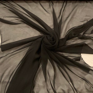 Black silk chiffon 44” wide. Sold by the yard
