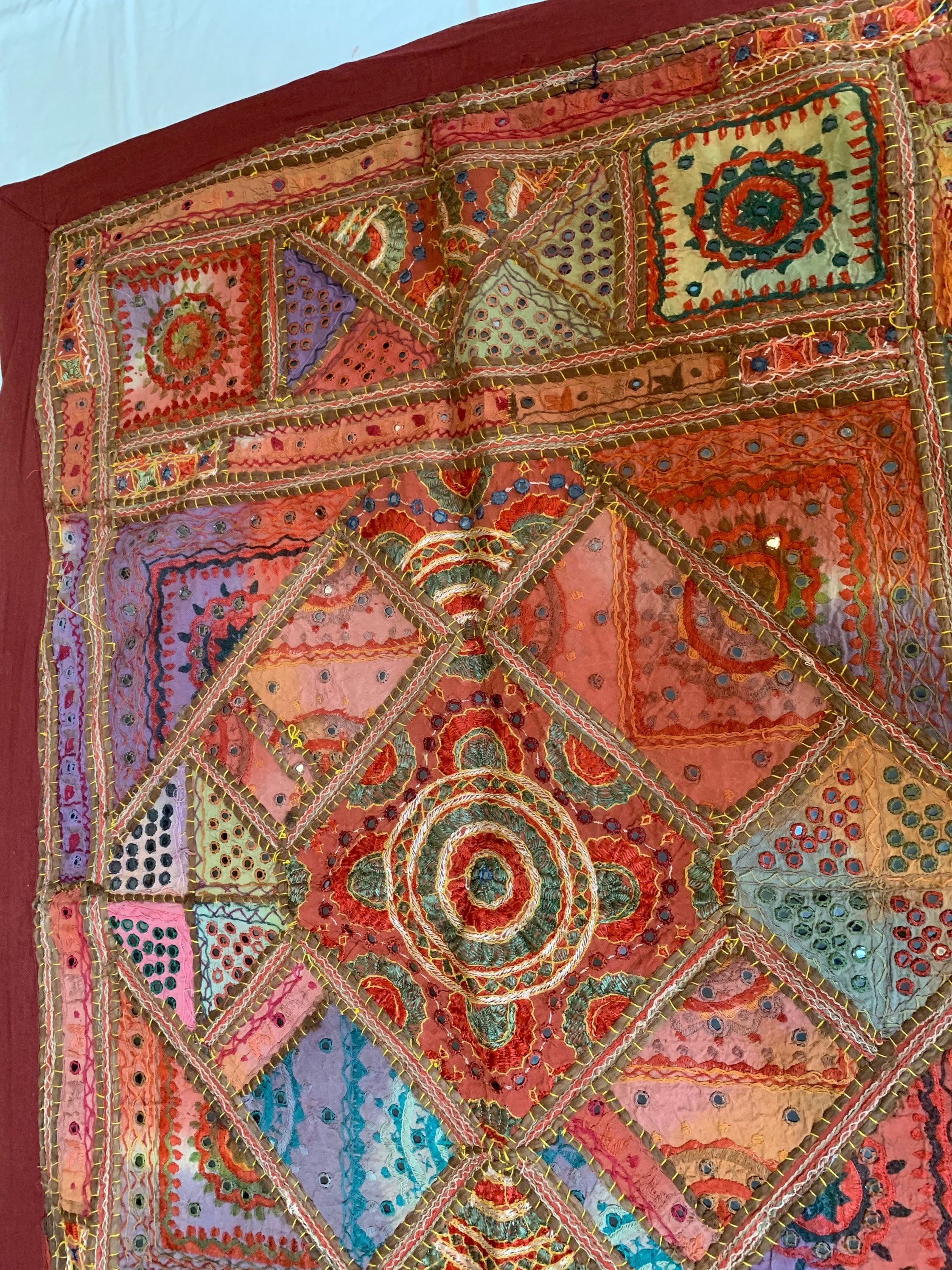 Beautiful hand crafted wall hanging patchwork embroidered mirror