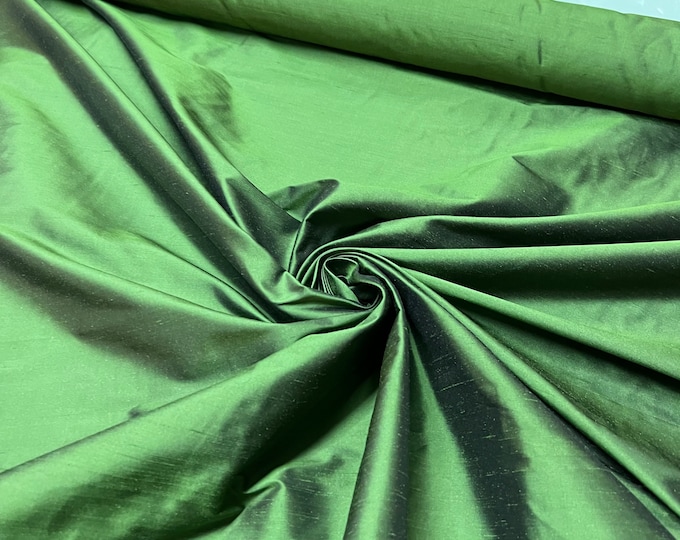 Silk shantung 54" wide   Beautiful bright dark olive green iridescent color silk shantung fabric sold by the yard