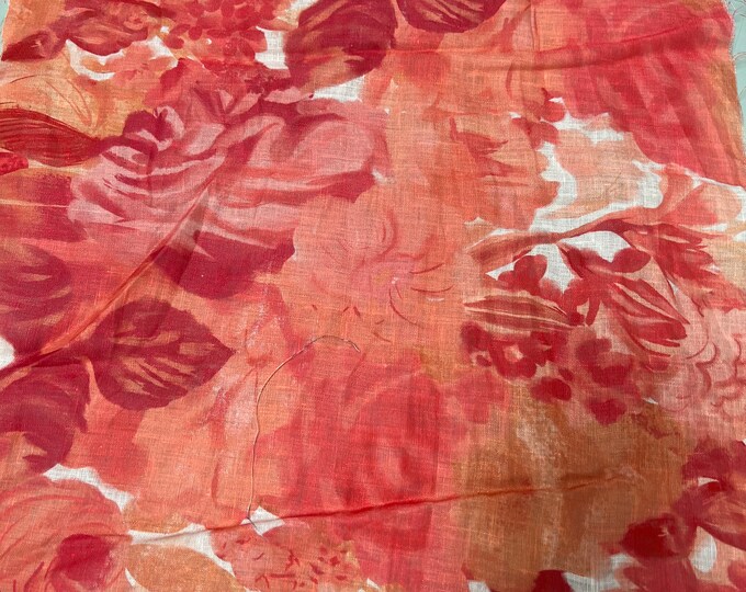 100% Linen designer print, beautiful tan coral wine color floral  designer printed linen. 58” wide Sold by the yard