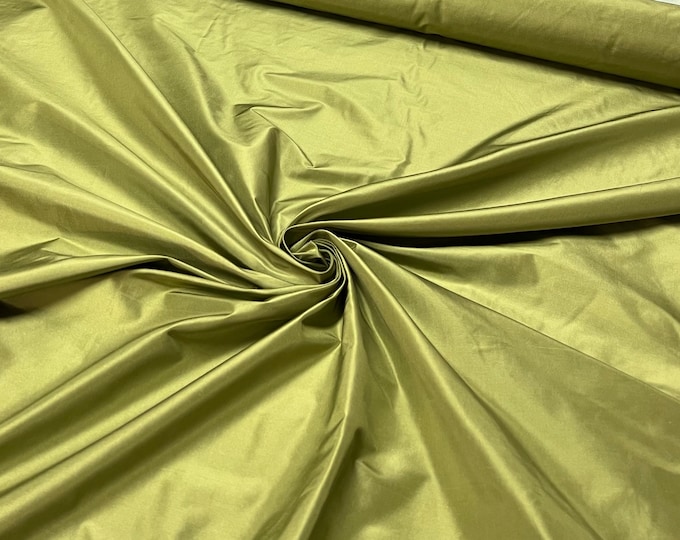 Silk taffeta 54" wide    Beautiful bright olive green color silk taffeta fabric sold by the yard