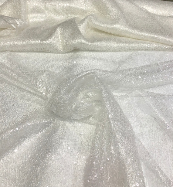Ivory Sequins on Swirl Mesh Fabric 52 Wide Fabric Sold - Etsy