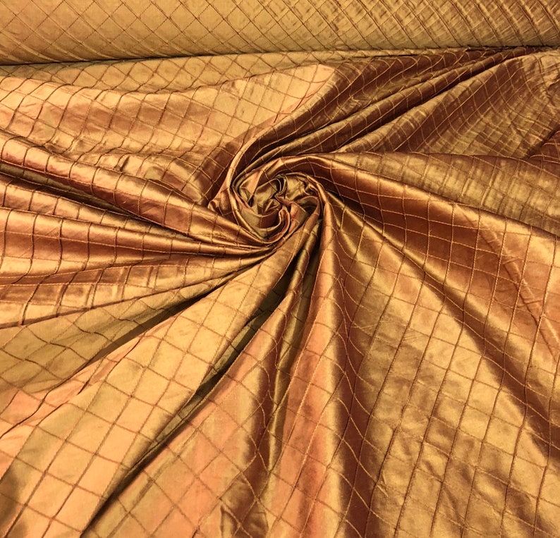 Silk dupion 52quot; wide Beautiful burnt orange diagonal pint Silk dupion 52quot; wide Beautiful burnt orange diagonal pint
