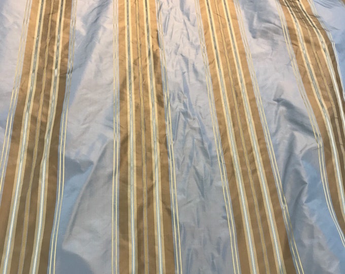 Silk taffeta satin stripe 54" wide     Beautiful gold bluesh grey     Fabric sold by the yard