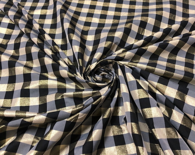 Taffeta matalic gingham check 54" wide     Beautiful Black gold color    Fabric sold by the yard