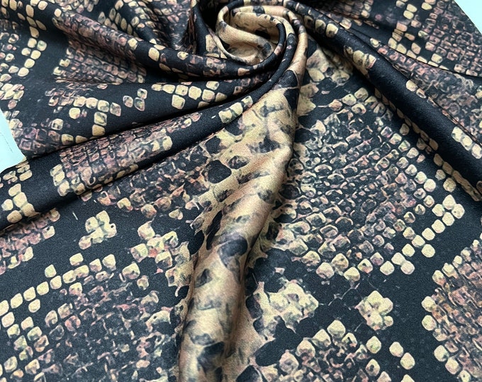 Soft Satin charmeuse digital print 54" wide   Beautiful black bronze copper snake skin branded design   Fabric sold by the yard