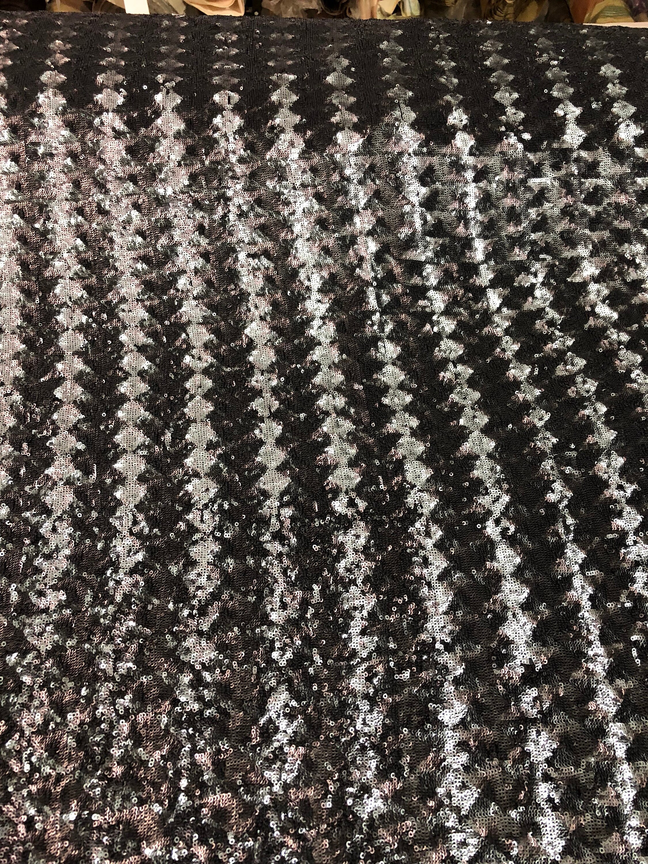 Chevron pattern sequins on stretch mesh fabric 52 wide Beautiful grey