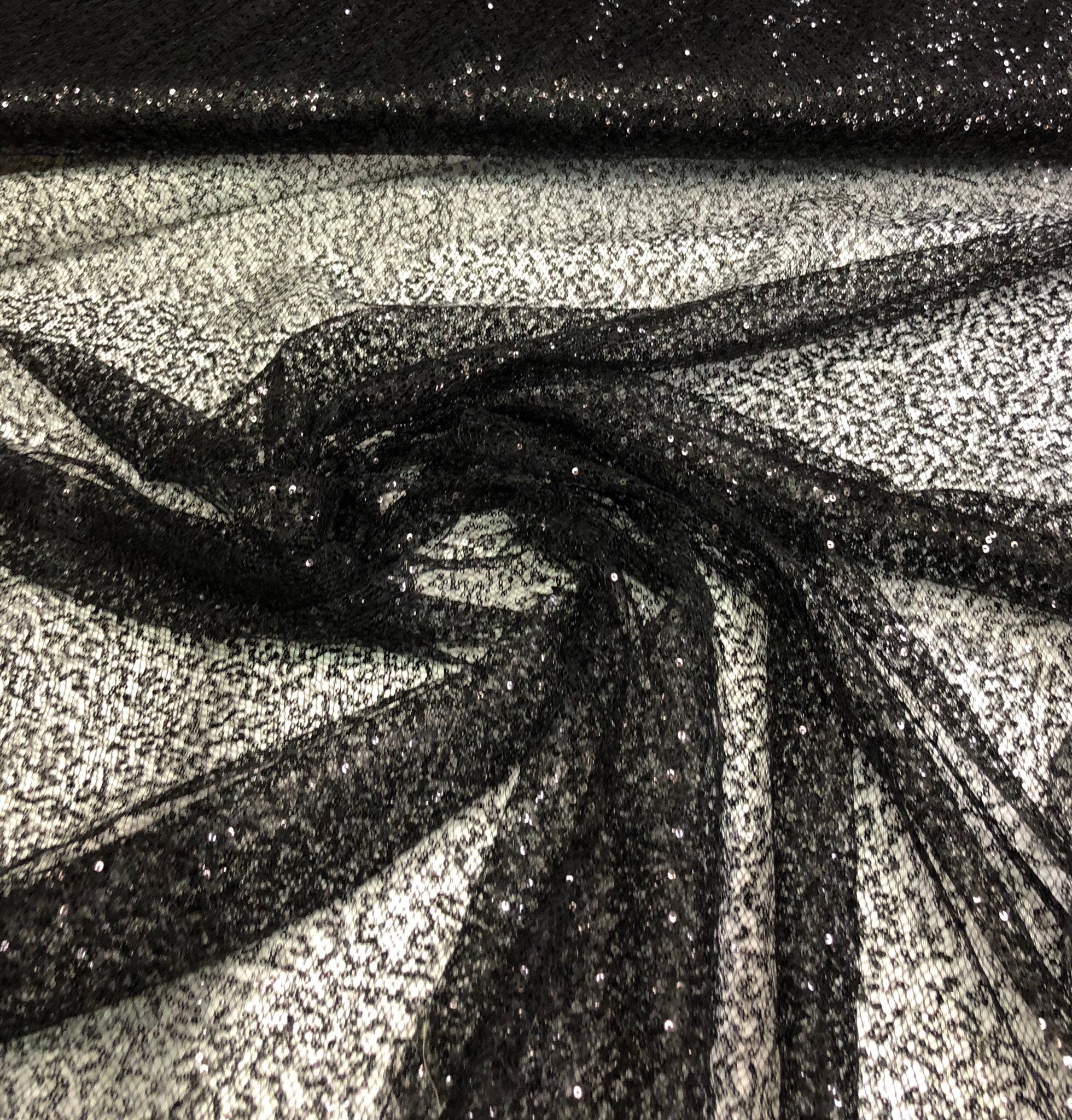 Black sequins on swirl sheer mesh fabric 52 wide Sequins mesh fabric