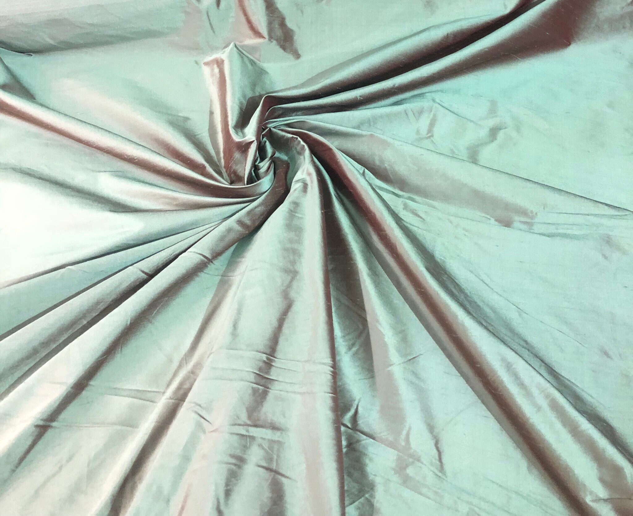 Silk shantung 54 wide Beautiful green with red shade color silk