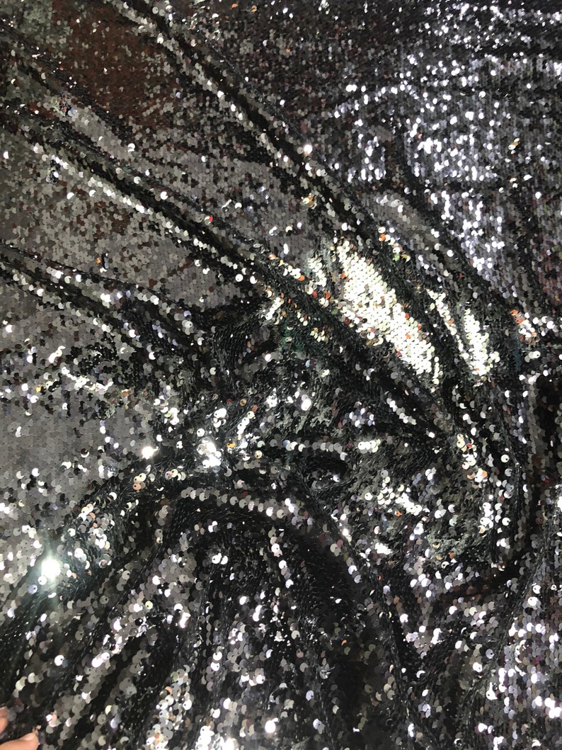 Reversible sequins fabric 54 wide Beautiful black silver color Fabric sold by the yard