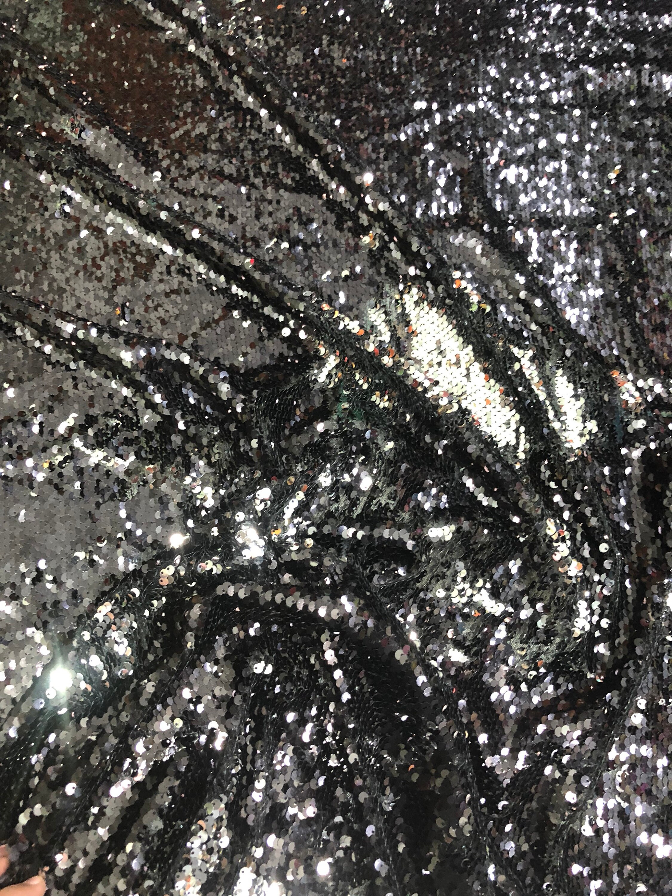 Reversible sequins fabric 54 wide Beautiful black silver color Fabric