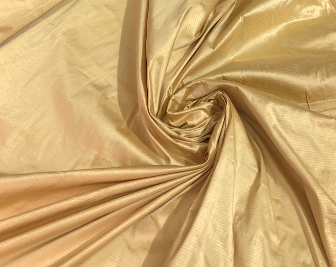 100% silk shantung pinstripe 54" wide     Beautiful canary gold color    Fabric sold by the yard