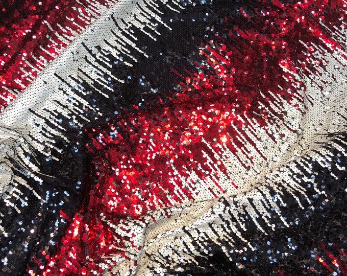 Multi color sequins 54" wide    Beautiful black red cream color combo fabric sold by the yard