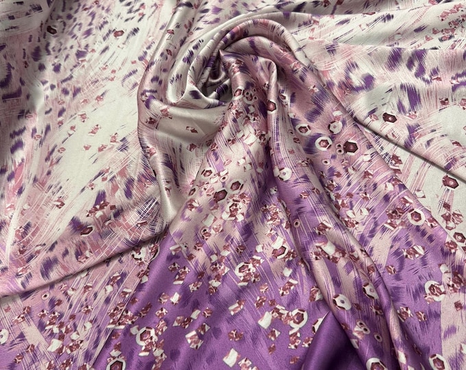 100% silk satin charmeuse digital print 54" wide    Beautiful lilac to purple Ombre with animal jewelry design silk fabric 54” wide