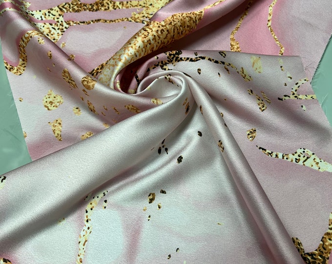 Soft Satin charmeuse digital print 54" wide   Beautiful ivory baby pinkish shades abstract design with gold lurex gold shades Fabric