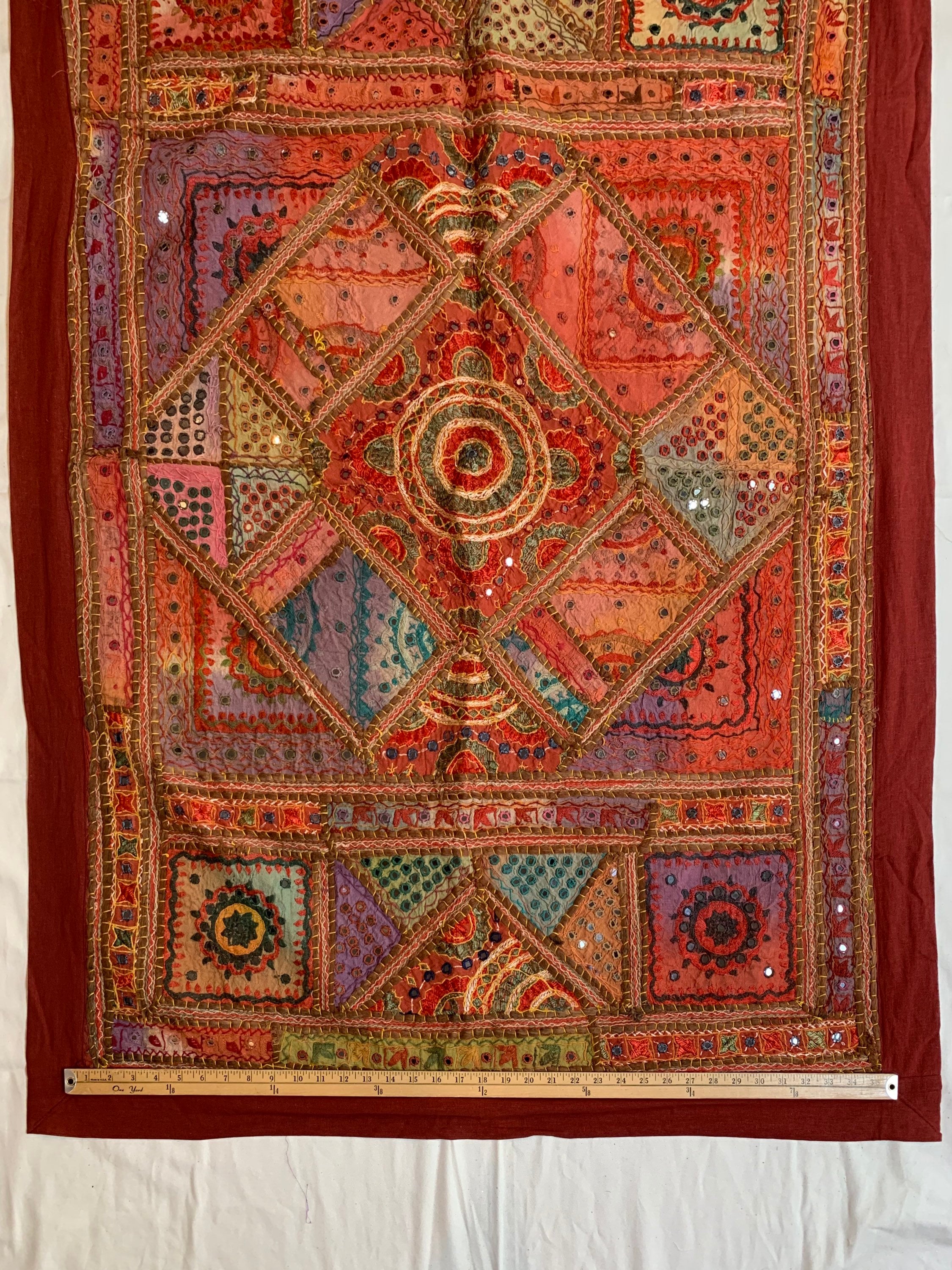 Beautiful Hand Crafted Wall Hanging Patchwork Embroidered Mirror Thread Work Traditional Pc Best Use For Home Decore