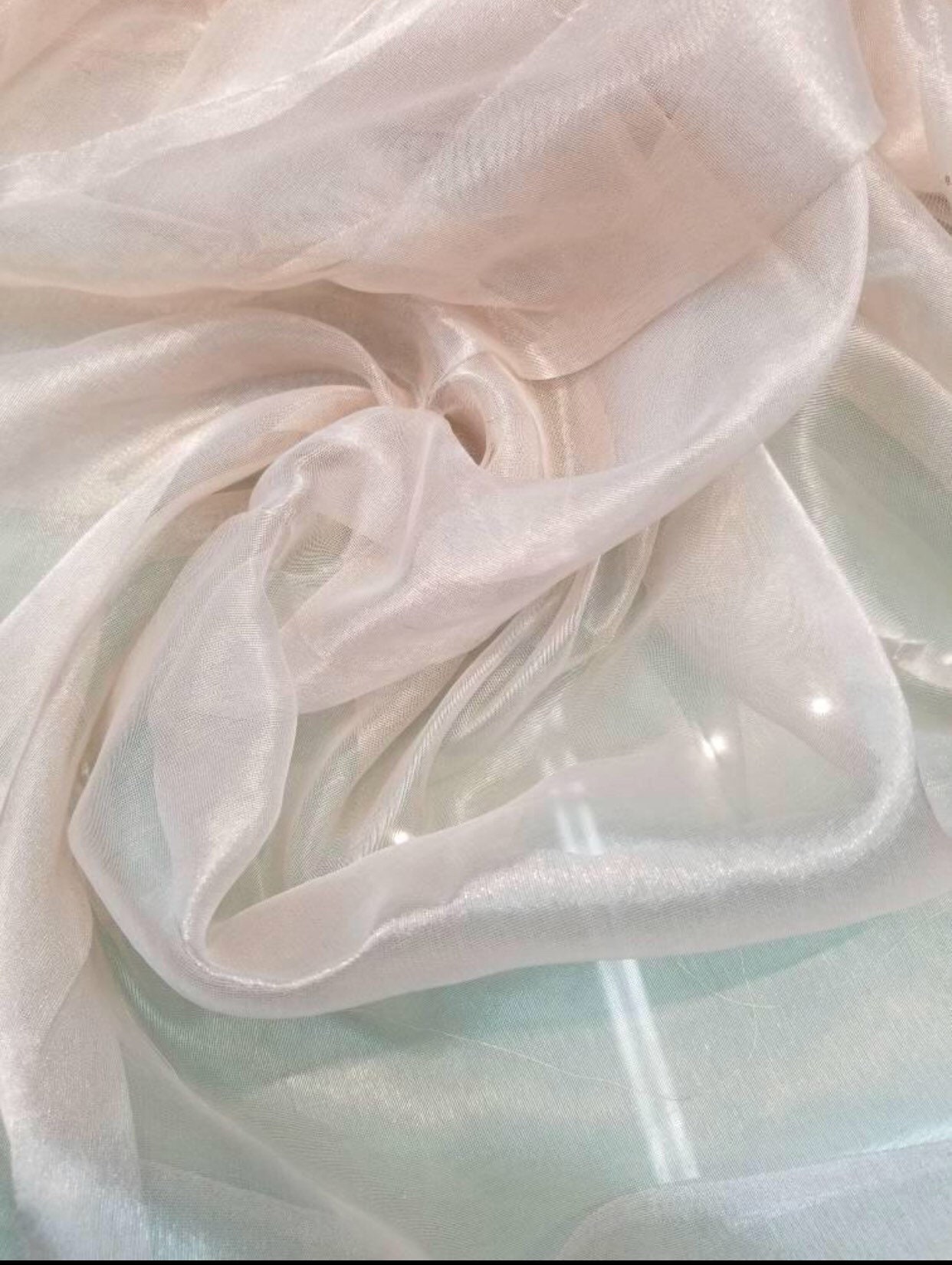 Metallic tissue organza pinkish ivory color 100 Silk Organza 45 wide