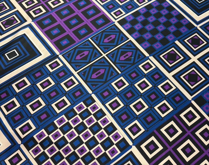100% silk satin charmeuse digital print 54" wide    Beautiful royal blue base with ivory purple highlight abstract silk fabric 54” wide