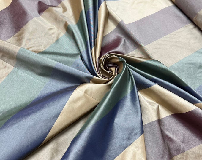 Silk taffeta 54" wide   Beautiful cobalt blue gray pink tan shades stripe silk taffeta fabric sold by the yard