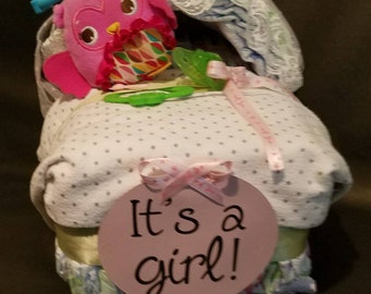 Bassinet Diaper Cake, baby shower decorations, baby shower gift, baby shower centerpiece, it's a girl, it's a boy, new baby gift, mom to be