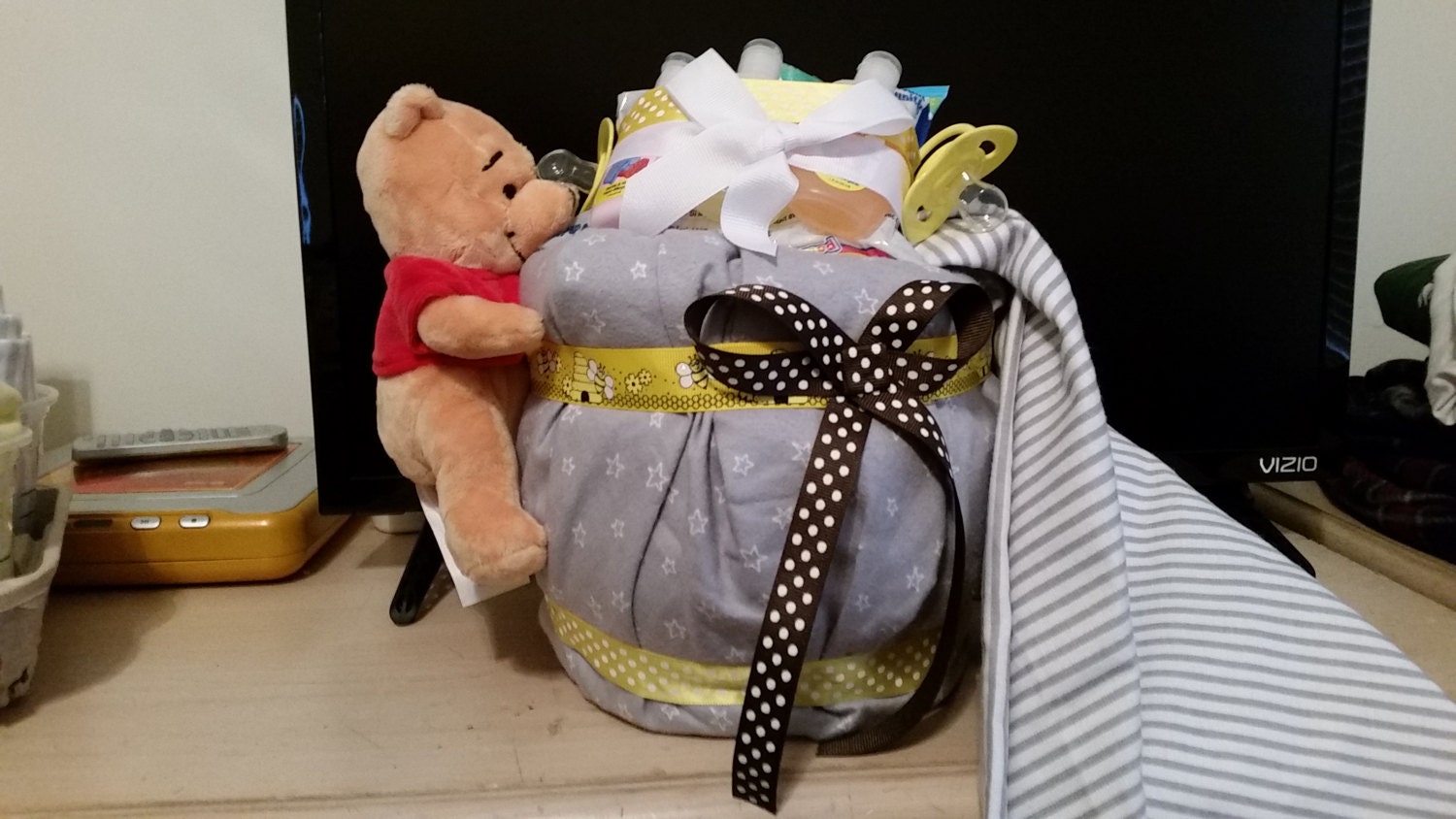Pooh Diaper Cake Hunny Pot Diaper Cake Pooh Centerpiece Etsy UK