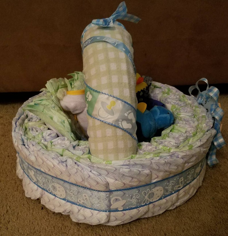 Basket Diaper Cake Baby Basket Shower Gift Baby Shower Gift Etsy