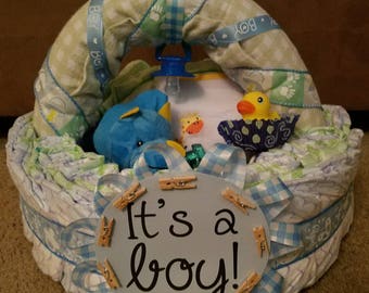 Basket Diaper Cake, Baby Basket, Shower Gift, Baby Shower Gift Basket, Baby Shower Centerpiece, New Baby Gift, Baby Shower Decorations