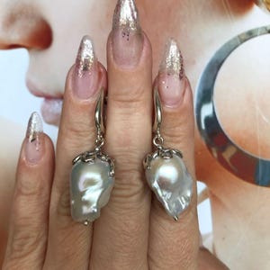 Baroque Pearl Sterling Silver Earrings – 16.45g | Bold, Organic Elegance