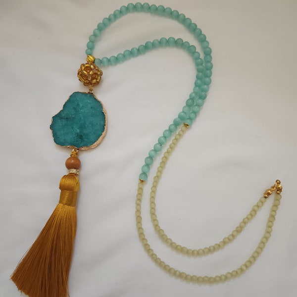 Mint Green Druzy Agate Lariat Contemporary Necklace