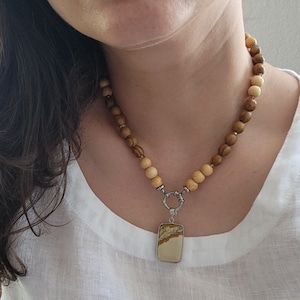 Natural Picture Jasper and Wood Contemporary Necklace