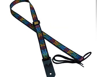 1" Mandolin Strap for A & F type Mandolins, Ukuleles, Guitars  by Legacystraps - Celtic Knot Multicolor Design